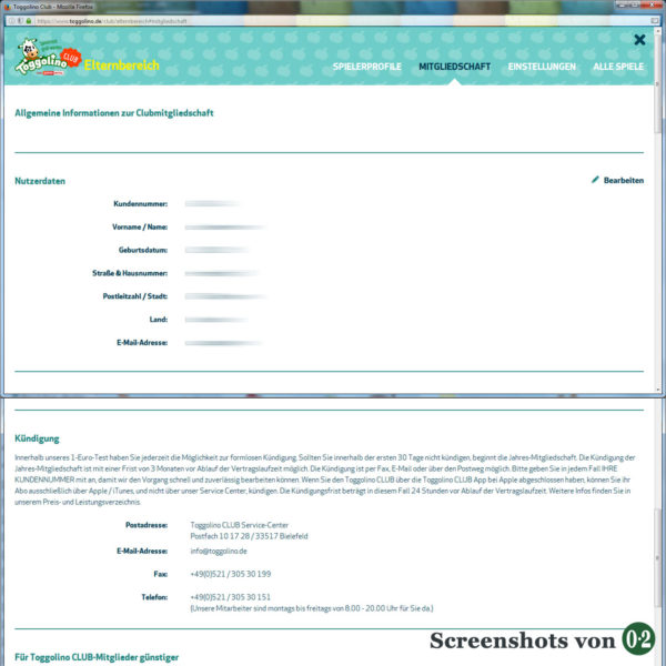 Mitgliedschaft im ToggolinoCLUB (Screenshots vom PC) Mitgliedschaft im ToggolinoCLUB (Screenshots vom PC)
